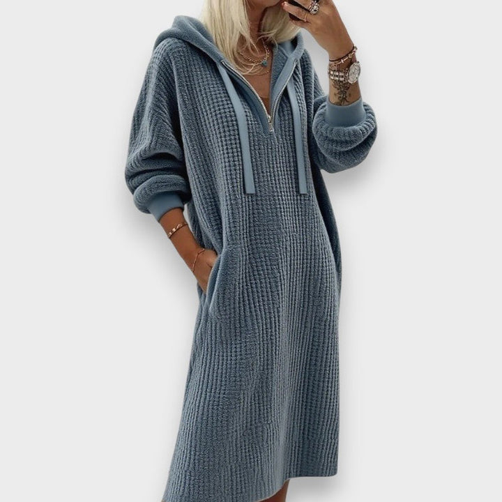 Giada | Casual Hooded Dress in Waffle Knit Fleece