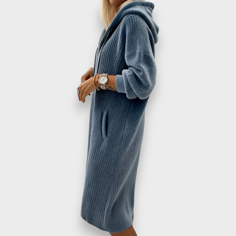 Giada | Casual Hooded Dress in Waffle Knit Fleece