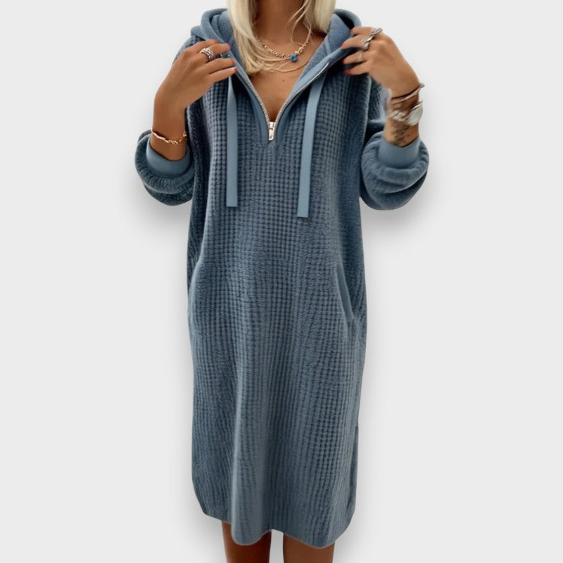 Giada | Casual Hooded Dress in Waffle Knit Fleece